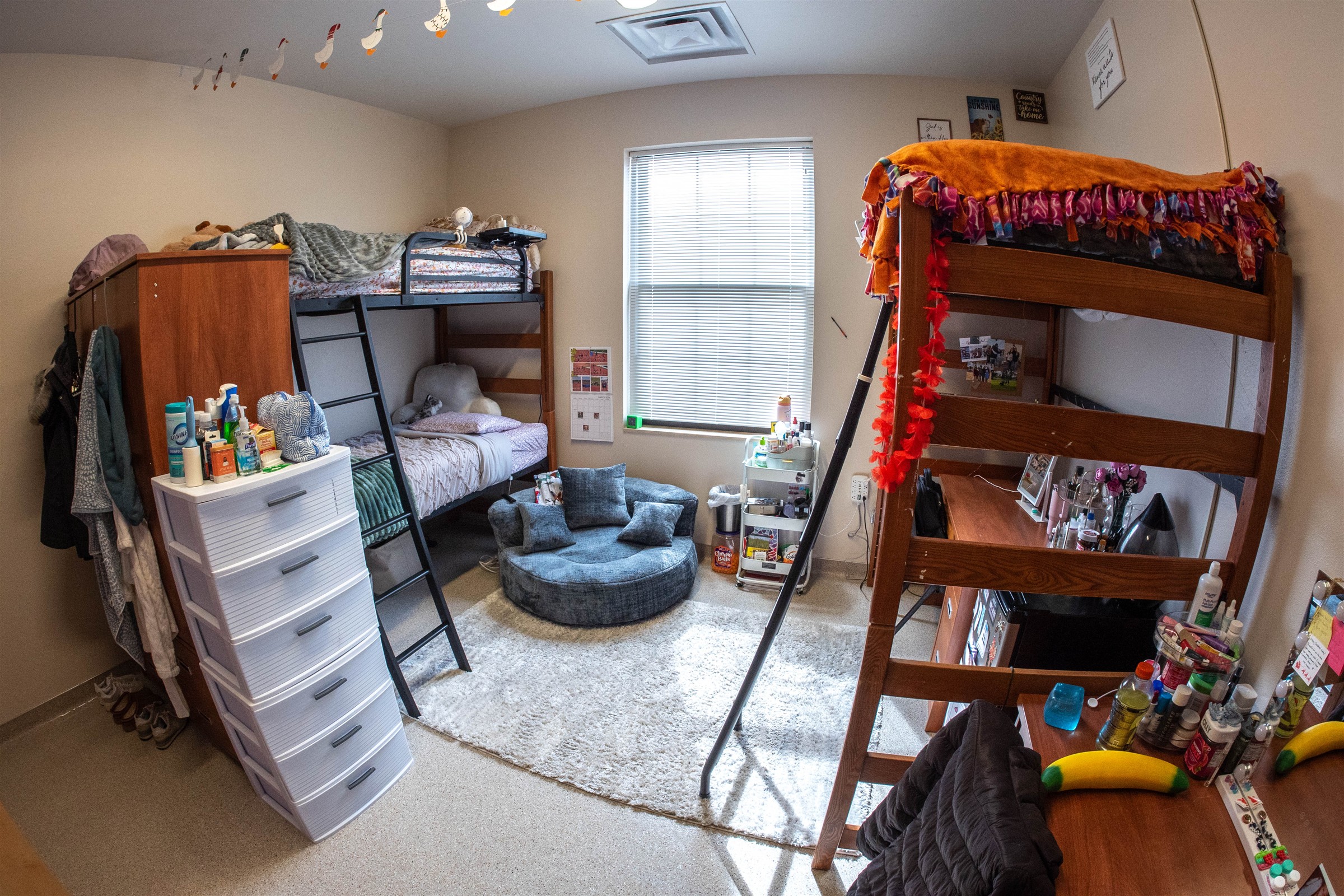 Interior of lived-in dorm room in lindstrom hall